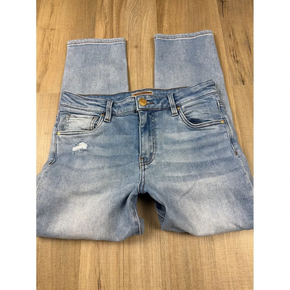 Kut from the Kloth Catherine High Rise Crop Straight Leg Distressed Jeans Blue 6
